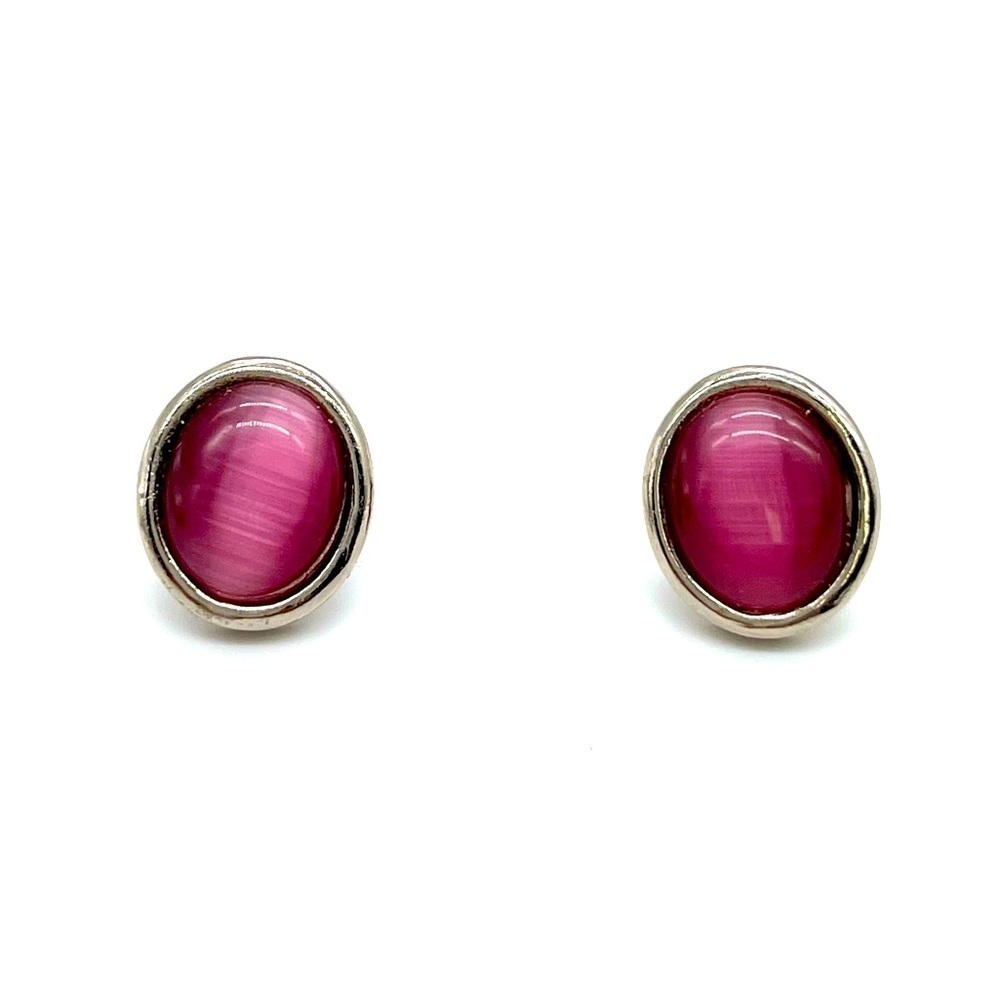 Pink Cats Eye on silver tone earrings